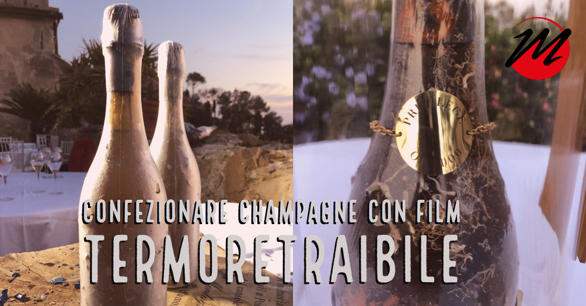 Confezionamento bottiglie di Champagne con film termoretraibile